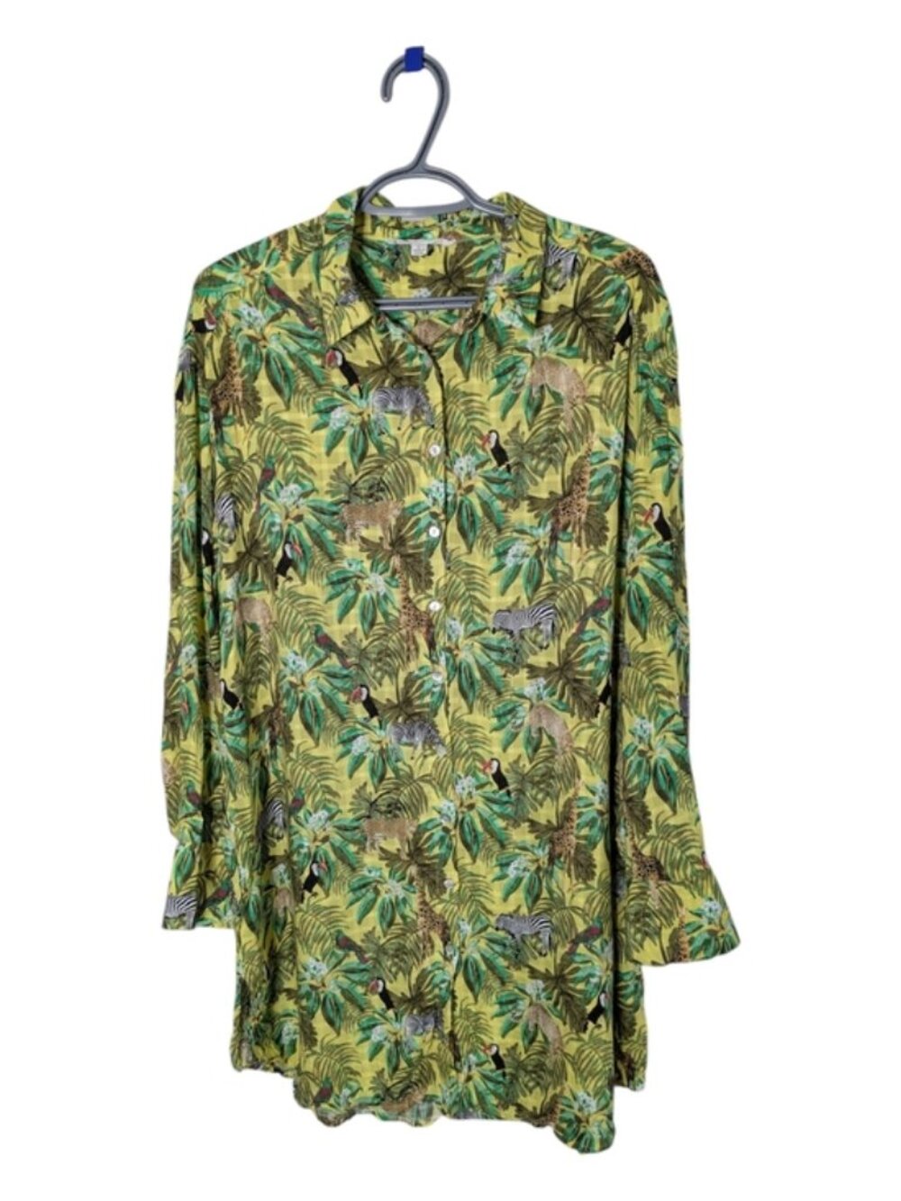 Jane And Delancey Button Down Tunic Jungle‎ Print Green Yellow Size Large